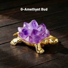 1pc Natural Crystal Cluster Turtle FigurineMetal Tortoise Statue With Amethyst Citrine Clear Quartz ClusterDesktop Decor OrnamentGift For Home Office - Mini Turtle - View 9
