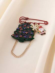1pc Bohemian Christmas Element Series Classic Elegant Versatile Fashion Handmade Beaded Non-Woven Fabric Christmas House, Christmas Tree, Santa Claus, Rhinestone Snowflake Pendant, Large Brooch, Brooch Suitable For Women's Clothing, Backpack, Holiday, Party, Banquet, Large Gathering Perfect Gift, Christmas Gift For Friends And Family, Vacation, Travel, Photography, Leisure, Commute Daily Wear - Christmas Tree/Christmas House - View 5