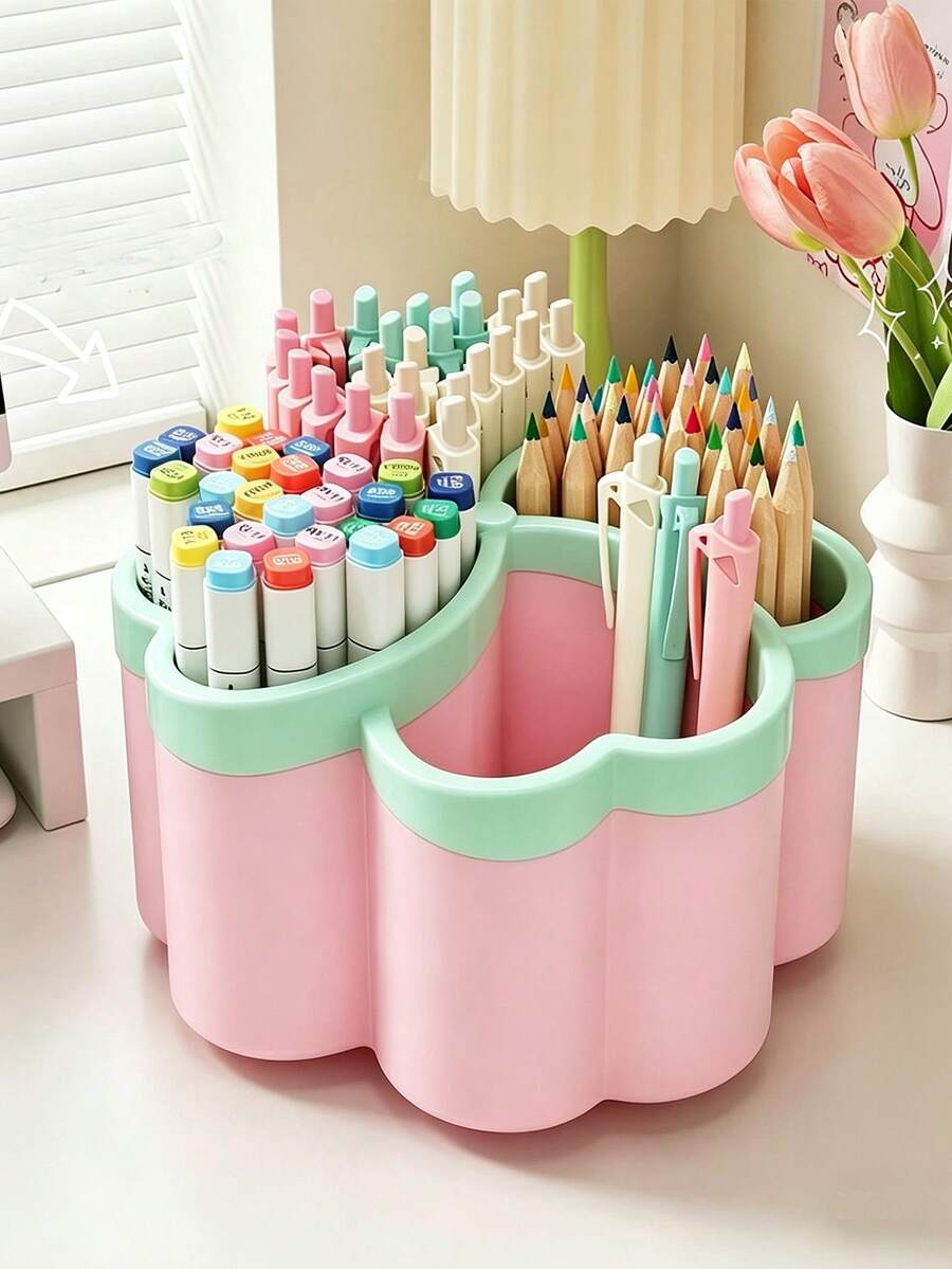 Rotating Desktop Storage Box Large Capacity Pen Holder For Men And Women Makeup Brush And Pen Holder Combination For Back To School Gift Home Livingroom Bathroom Travel Vocation Paty Favor Daily Indoor Essential Accessory