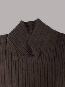 Women's Autumn/Winter Asymmetric Asymmetric Neck Ruched Neck Vertical Ribbed Minimalist Slouchy Loose Knit Top - Coffee Brown - View 7