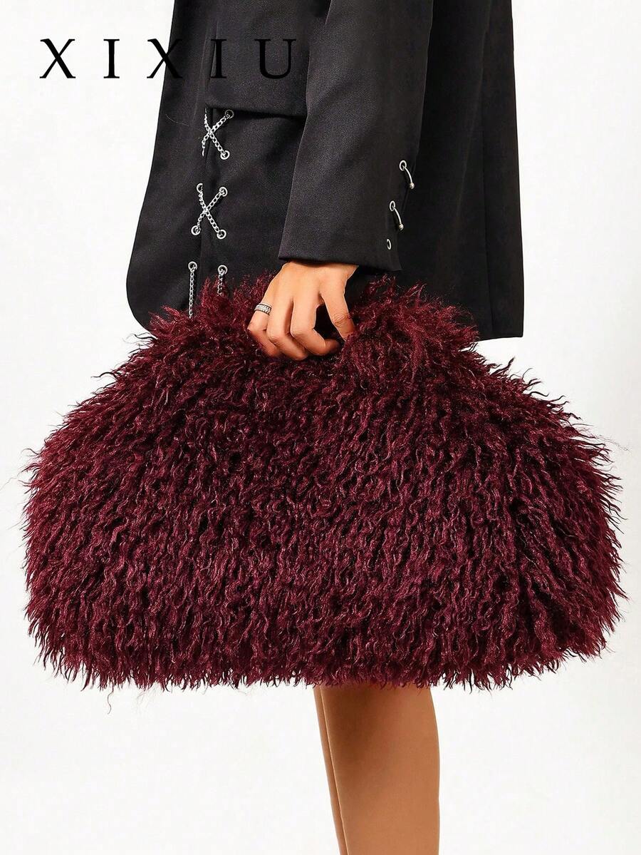 Dedoo Women Cloud Clutch Bag,Plain Long Curly Faux Fur,Magnetic Closure,Portable,Avant-Garde Y2K Style,For Party & Date,Autumn/Winter Women Style