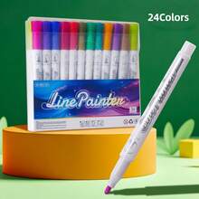 48pcs Double-Line Outline Pen, Student Drawing Marker, Fluorescent Pen, Drawing Notebook, Line Drawing Pen. School Start Season, Christmas Drawing, Halloween Drawing, Student Supplies. - Sets - View 8