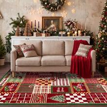 Wanfeeso Vintage Red Christmas Rug With Patchwork Plaid Pattern – Rustic Holiday Area Rug For Living Room, Entryway & Farmhouse Home Decor - Red - View 2