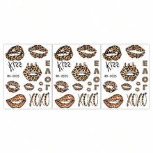 3PCS Leopard Print Kiss Lip Temporary Tattoo Stickers, Sexy XOXO Letter Animal Pattern Face Decals, Waterproof Fake Face Body Tattoos For Women Night Club, Rave Festival, Bachelorette Party Costume Makeup Accessories - Multicolor - View 7