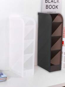 1pc Desktop Cosmetic Storage Box, Slanted Frosted PP Material Storage Box, Convenient For Storing Makeup Brushes, Eyebrow Pencils, Lipsticks, Cleansers, Etc., Pen Holder Storage Box Iron Hollow Desktop Storage Bucket Student Stationery Multifunctional Office Supplies Pen Box Desk - Multicolor - View 3
