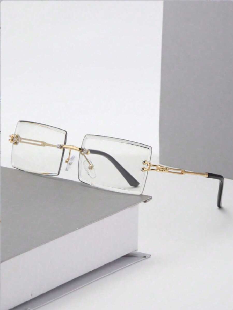 1pc Metal Frameless Rectangular Fashion Glasses Fashion Glasses Suitable For Outdoor, Vacation, Driving - Grey - View 1