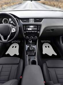 4-Piece Non-Slip Polyester Car Floor Mats – "Happy Halloween" BOO Ghost/Spooky Design – Suitable For Sedans And SUVs – Interior Accessories – Floor Protection - A - View 4