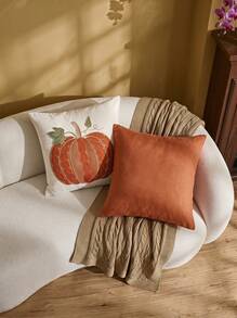 Cirelle 1pc Green Pumpkin Embroidered Decorative Pillow Cover, 17.7*17.7inch, Suitable For Indoor Decor, All Season Throw Pillow Cover, Pillow Insert Not Included - Green - View 6