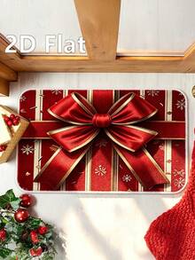 1pc Flat 2D Christmas Theme Bow Pattern Decorative Floor Mat - Suitable For Entrance, Living Room, Bedroom, Kitchen, Office - Holiday Decor, Christmas Decoration, - Red - View 10