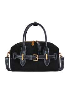 Simple And Exquisite Boston Handbag, With Niche Zippers Embellished With Vintage Hardware Buckles, Suitable For Daily Commuting, Shopping, And Travel - Black - View 6