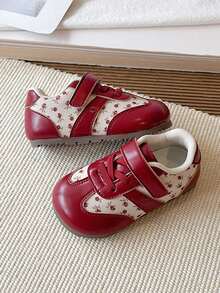 Vintage Floral Girls' Soft Sole Non-Slip Foot Protection Shoes, Hook And Loop Easy On/Off Casual Shoes For Baby Girls Autumn - Red - View 2