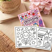 1pc Cute Sticker Coloring Book, Includes 24 Pages Of Fun And Adorable Patterns, Featuring Classic Elements Every Girl's Sticker Pack Can't Miss. From Hearts, Iced Coffee To Cosmetics, Headphones, Sparkling Stars-Perfect Gift For Birthday, Halloween, Christmas And Other Holidays - Cute Sticker Coloring Book - View 5