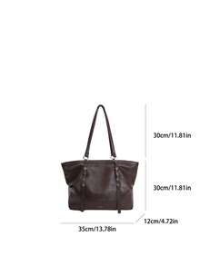 low tea 1pc Square PU Fabric Shoulder Tote Bag With Buckle, Suitable For Commuting, Shopping And More - Coffee - View 3