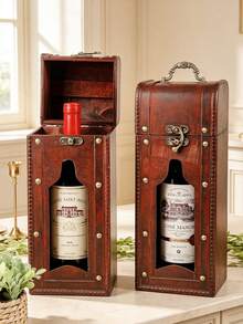 1pc Hollow Wooden Wine Storage Box European Vintage Style Dark Brown Rectangular Hollow Carved Details Dustproof Storage & Display Dual Use Wine Bottle Rack Suitable For Kitchen Restaurant Bar / Housewarming Gift - View 2