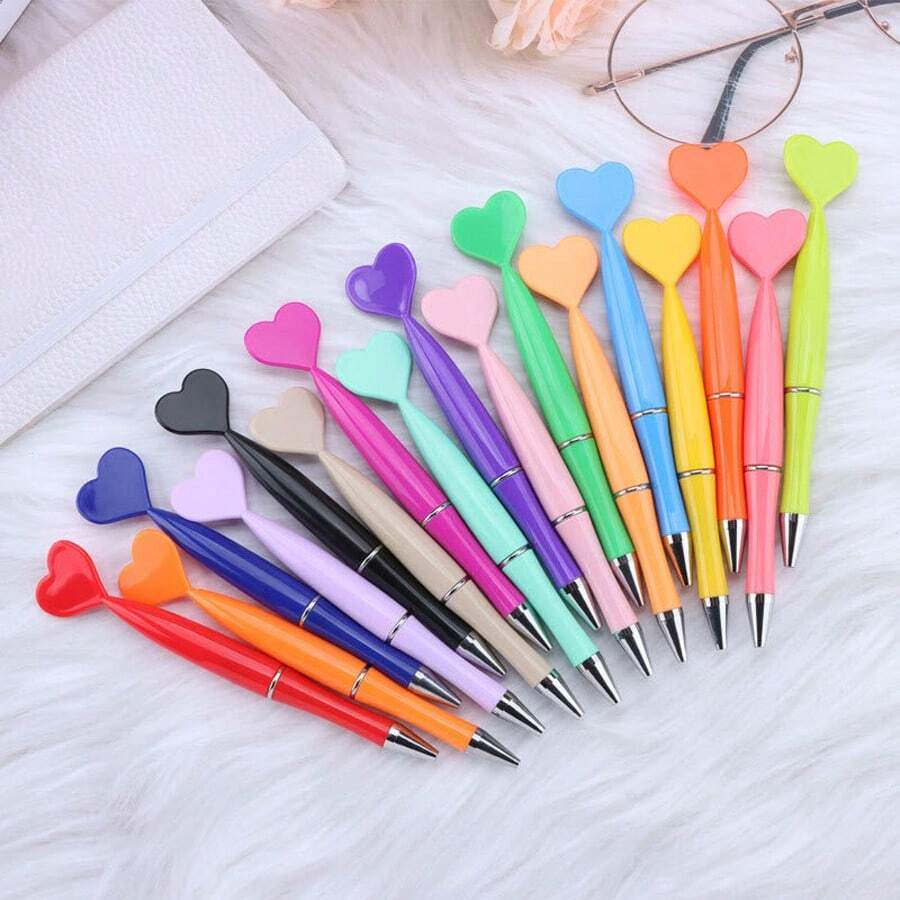 10 Heart-Shaped Ballpoint Pens For Valentine's Day, Available In Red, Pink, And Light Pink. 1.0 Mm Tip, Black Ink, Button Style. Gifts For Valentine's Day. - A - View 1