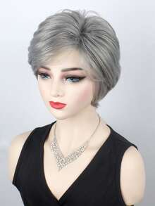 8 Inch Short Gray Wig For Middle-Aged And Elderly Women, With Rose Patterned Mesh Cap, Made Of High-Density Heat-Resistant Fiber, Straight Style, Suitable For Daily Wear Or Mother's Day, Beginners Can Quickly Increase Hair Volume And Coverage - Grey - View 9