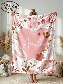 1pc Customized Name Bed Blanket, Personalized Bed Throw, Personalized Blanket, Cute Blanket, Best K Blanket, Comfortable Blanket, Home Gift, Birthday Gift, Christmas Gift, Personalized Gift, Gift For Son/Daughter, Gift For Friend - Style 2 - View 1
