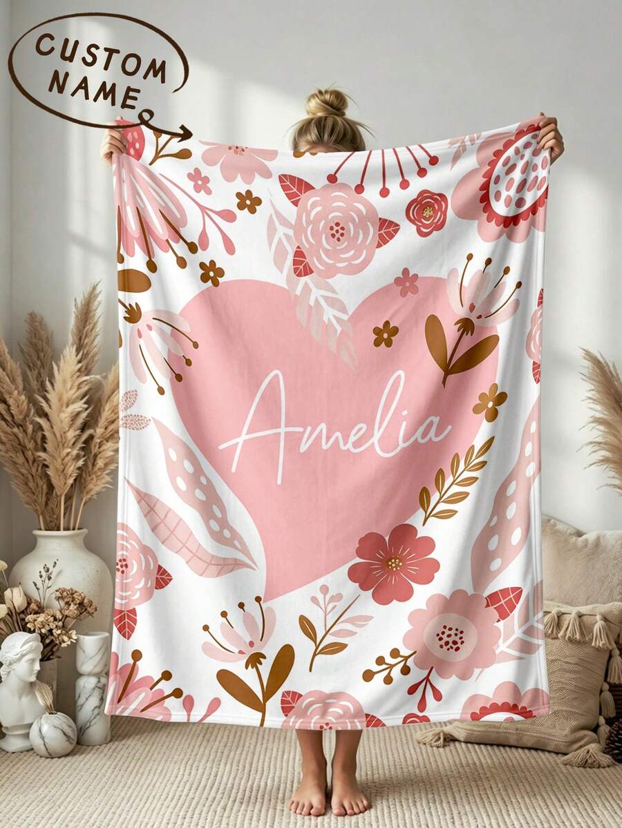 1pc Customized Name Bed Blanket, Personalized Bed Throw, Personalized Blanket, Cute Blanket, Best K Blanket, Comfortable Blanket, Home Gift, Birthday Gift, Christmas Gift, Personalized Gift, Gift For Son/Daughter, Gift For Friend - Style 2 - View 1