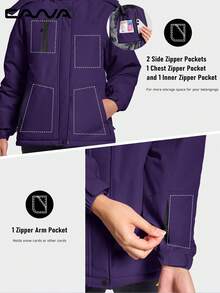 Cavva Women's Fleece Lined Jacket Warm Snow Skiing Multi-Pockets Hooded Winter Coat Hiking Camping Mountaining - Purple - View 6