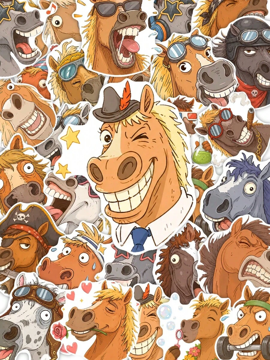 50Pcs Hilarious Horse Meme Stickers, Whimsical Horse Waterproof Decals, DIY Decor Supplies For Phone, Kindle, Notebook - Multicolor - View 1