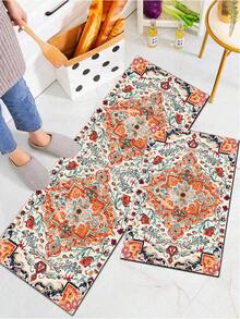 1/2pcs Diatomaceous Earth Bath Mat, Vintage Bohemian Floral Pattern Style, Super Absorbent, Non-Slip, Perfect For Bathroom, Kitchen And Dining Room, Quick Dry, Perfect Gift For Home Decor And Bathroom Mat, Holiday Gift! - Multicolor - View 5