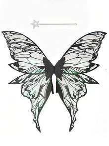 Large Adult Butterfly Wing Set, Including Halloween Costume Props Butterfly Wings And Elf Baton, Halloween Princess Angel Costume Props. - Multicolor - View 6