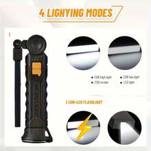 Senter LED Genggam Bertenaga, Senter Mini COB 4 Mode, Dapat Diisi Ulang USB, Lampu Kerja Lipat Portabel dengan Kait untuk Rumah, Berkemah, Memancing, Membaca, Perbaikan, dan Penerangan Darurat, Tahan Air IP44 - A - View 7