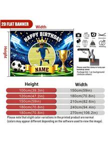 Customizable Photo & Name Football Theme Happy Birthday Backdrop Banner, Gold Trophy, Ribbon, Victory Celebration, Fan Personalized Design, Suitable For Football Birthday Party Cake Table Decoration, Portrait Photography Banner, Vinyl Material - Blue - View 6