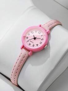 Women's Fresh Petite Thin PU Strap Quartz Watch, Minimalist Small Digital Dial Watch For Girls And Students Daily Wear, Gift Watch (1pc/Set) Watch Box Not Included - Pink - View 9