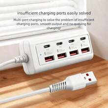 8 Port USB Fast Charging Station, 4 Type-C PD + 4 USB-A Multi-Port Power Hub (With Built-In Cables), Compact Desktop Charger, Space-Saving Charging Adapter, Can Charge Phones, Tablets And Other Electronic Devices Simultaneously - Multicolor - View 2