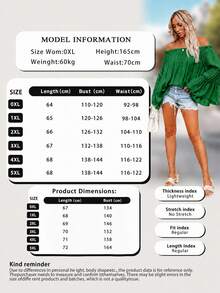 Plus Size Women's Solid Color Off Shoulder Flare Sleeve Pleated Blouse - Dark Green - View 9