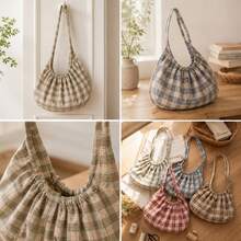 Vintage Plaid Pleated Shoulder Bag Sewing Pattern, Suitable For Sewing Beginners, DIY Fabric Underarm Bag Cutting Template, Handmade Casual Fabric Bag Pattern Template, Suitable As Fabric Craft Gift - Multicolor - View 7