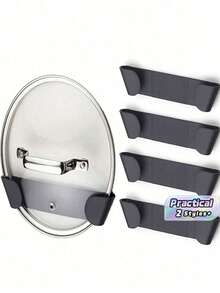 1pc Pot Lid Rack, Space-Saving Wall Mounted Pot Lid Holder, Drill-Free Kitchen Storage Container, Suitable For Cooking Pot Lids, Frying Pan Lids And Cookware, Convenient Storage Solution For Kitchen Cabinets And Countertops - Multicolor - View 1