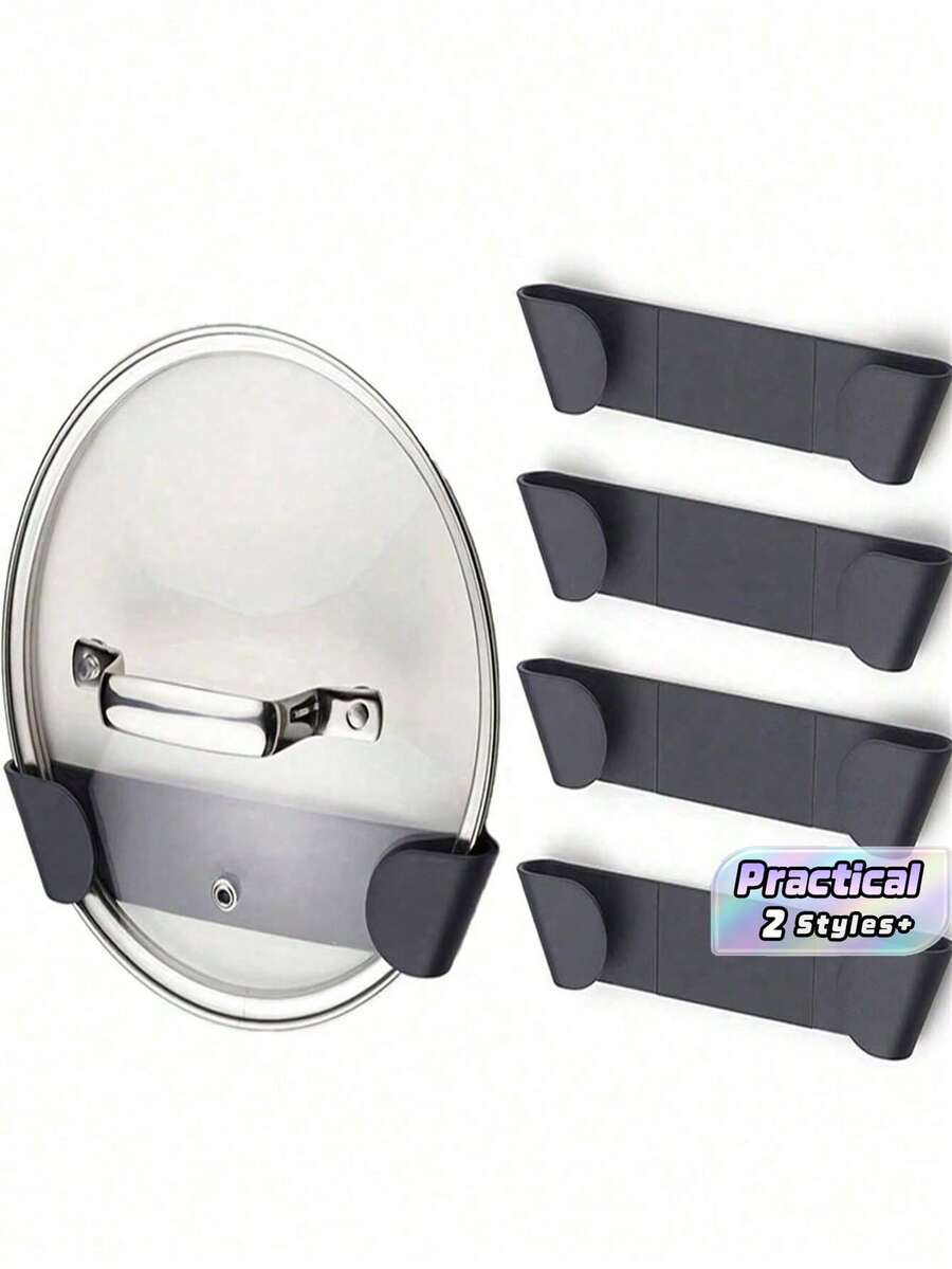 1pc Pot Lid Rack, Space-Saving Wall Mounted Pot Lid Holder, Drill-Free Kitchen Storage Container, Suitable For Cooking Pot Lids, Frying Pan Lids And Cookware, Convenient Storage Solution For Kitchen Cabinets And Countertops - Multicolor - View 1