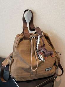 Solid Color Minimalist Large Capacity Portable Women's Bag, Versatile Style Suitable For Daily Commute, Travel, Shopping - Coffee Brown - View 12