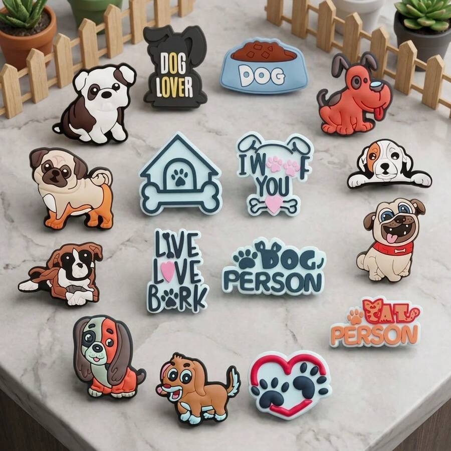 16-Piece Cute Pet-Themed PVC Shoe Charm Set – Decorative Accessories For Clogs, Beach Shoes, And Slides – Ideal For Casual Outfits And Party Favors - Multicolor - View 1