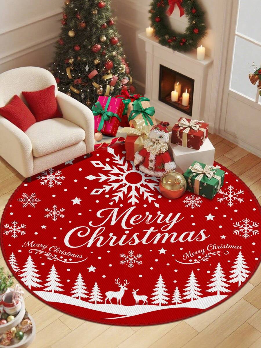 1pc Christmas Round Rug, Crystal Velvet Material, Suitable For Living Room, Bedroom And Other Places, Soft And Easy To Clean, Non-Slip, Multi-Purpose, Can Be Used For Home Decor, Room Decor, Floor Covering, Etc., Machine Washable. - Multicolor - View 1