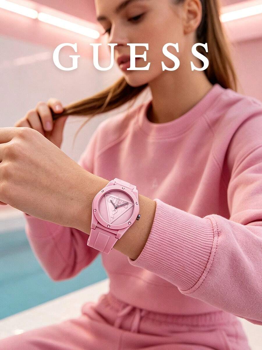 Guess Women's Quartz Watch, Soft Pink Touch Silicone Strap, Embossed Triangle Logo Dial, Youthful Style, Summer Beach Travel, Casual Gathering, Fashion Accessory - one-size - View 1