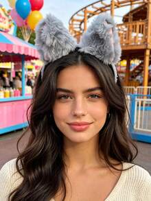 1pc Plush Cat Ear Headband, Realistic Animal Ear Cute Headband, Japanese Style Cosplay Photo Prop, Girl Party Live Stream Costume Accessory, Multi-Color Hair Accessory - Multicolor - View 9