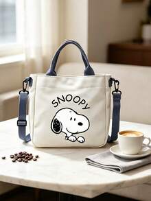1pc Cute Snoopy Print Canvas Tote Bag, Suitable For Women And Girls, Detachable And Adjustable Shoulder Strap, Large Capacity, Lightweight Casual Handbag, Multi-Functional Daily Use Bag, Suitable For Shopping, Travel, School, Work, Commuting - Multicolor - View 7