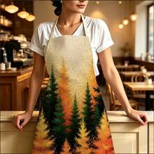 1pc Autumn Forest Landscape Print Apron - Sleeveless Design, Durable And Comfortable Fit, Featuring Orange-Gold Gradient Autumn Forest And Pine Forest Patterns, Suitable For Cooking, Baking And Home Cleaning, Household Cleaning, Housework Apron, Hand-Painted Handmade Gardening Apron, Fun Autumn Harvest Festival Gift - Multicolor - View 12