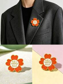 1pc Cartoon Flower Brooch With Distinctive Text Design, Eye-Catching, Exquisite & Durable Decorative Pin For Clothes, Scarves, Hats, Creative Gift For Friends And Classmates, Affordable Thoughtful Accessory - Multicolor - View 2