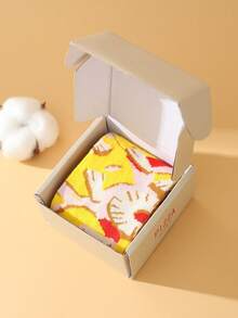 1 Pair Novelty Colorful Pizza Themed Socks, New Autumn/Winter Mid-Calf Socks, Unisex Gift Socks With Whimsical Food-Inspired Design, Hand Wash Only, Suitable For Daily Home, Casual, Outdoor Sports And Party Wear, Perfect As Birthday/Valentine's Day/Halloween/Christmas/New Year's Eve/New Year/Teacher's Day/Thanksgiving Gifts, Ideal For Daily Hiking/Running/Fitness/Skiing/Trekking - Multicolor - View 4