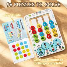 Kids Traffic Logic Slide Puzzle Toy, 96 Challenges 4Color Matching Brain Game, Portable Travel Educational Logical Thinking Training Board Game For 3+ - Multicolor - View 5