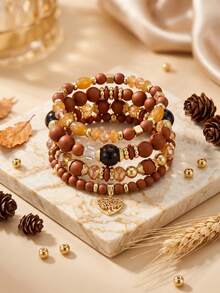 4pcs Bohemian Multi-Layer Beaded Bracelets Crystal Heart Women's Personalized Jewelry - Multicolor - View 4