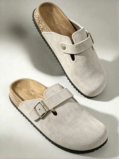 Sepatu Mule Wanita Model Baru dengan Ujung Tertutup, Sandal Datar, Sepatu Slip-On Tanpa Bagian Belakang, Alas Kaki Musim Gugur, Sepatu Kasual Cokelat untuk Liburan, Sandal Wanita Modis dengan Ujung Bulat dan Gesper Persegi, Sepatu Baru yang Dipersonalisasi, Sepatu Serbaguna Warna Polos, Sepatu Lembut dengan Ujung Tertutup untuk Belanja dan Liburan