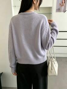Women's Solid Color Casual Versatile Everyday Top - Mauve Purple - View 2