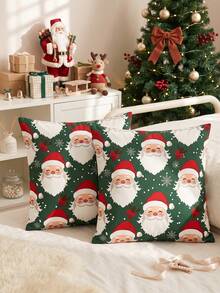 1/2pcs Red & Green Color Cushion Covers/Pillowcases (No Filling), Single-Sided Print, Multi-Functional/Breathable/Anti-Pilling/Comfortable, Machine Washable, Suitable For Sofa And Car Pillows, Room Decor, Bedroom Decor, Autumn Home Decor, Perfect Christmas Gift - Multicolor - View 4