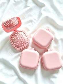 1pc New Colorful Square Folding Comb With Mirror, Air Cushion Hair Brush In Pink/Blue/White/Black, Portable Travel Size, Easy To Comb Scalp, Solid Color Square Compact Styling Tool, Fits In Wallet/Pocket, Daily Use, Mini Hair Brush For Women And Girls Hair Care - One Size - View 8