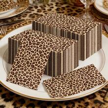 10pcs Long Leopard Print Theme Party Napkins, Fashionable Pattern, Suitable For Table Decor, Ideal Choice For Birthday, Wedding And Various Celebration Occasions, Christmas, New Year And Valentine's Day Party Events - View 1